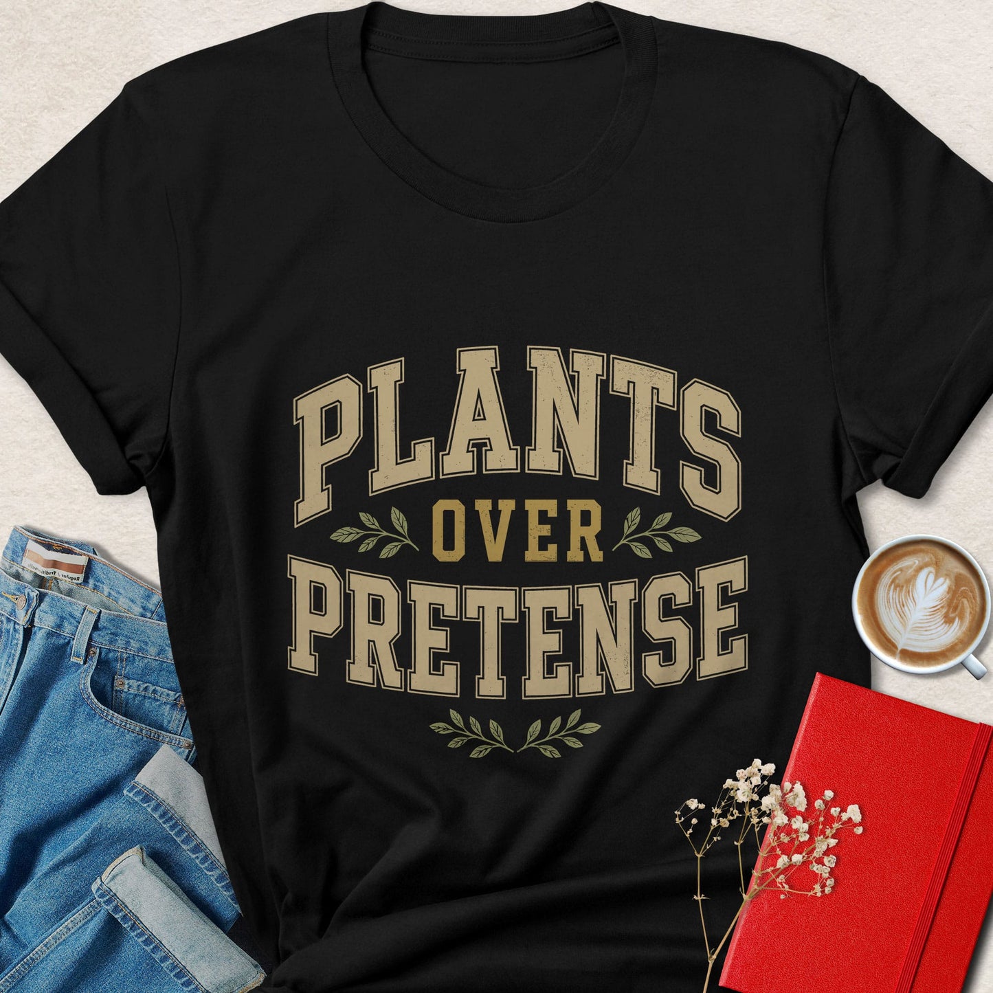 Plants Over Pretence Vegan Varsity Style Graphic Shirt