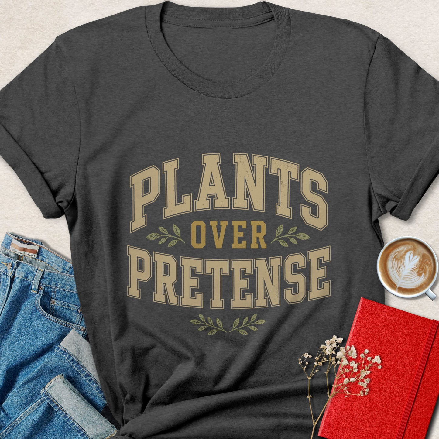 Plants Over Pretence Vegan Varsity Style Graphic Shirt