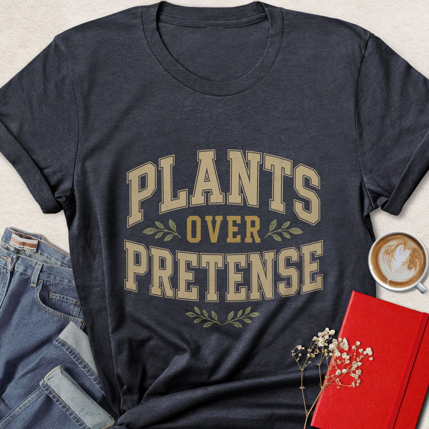 Plants Over Pretence Vegan Varsity Style Graphic Shirt