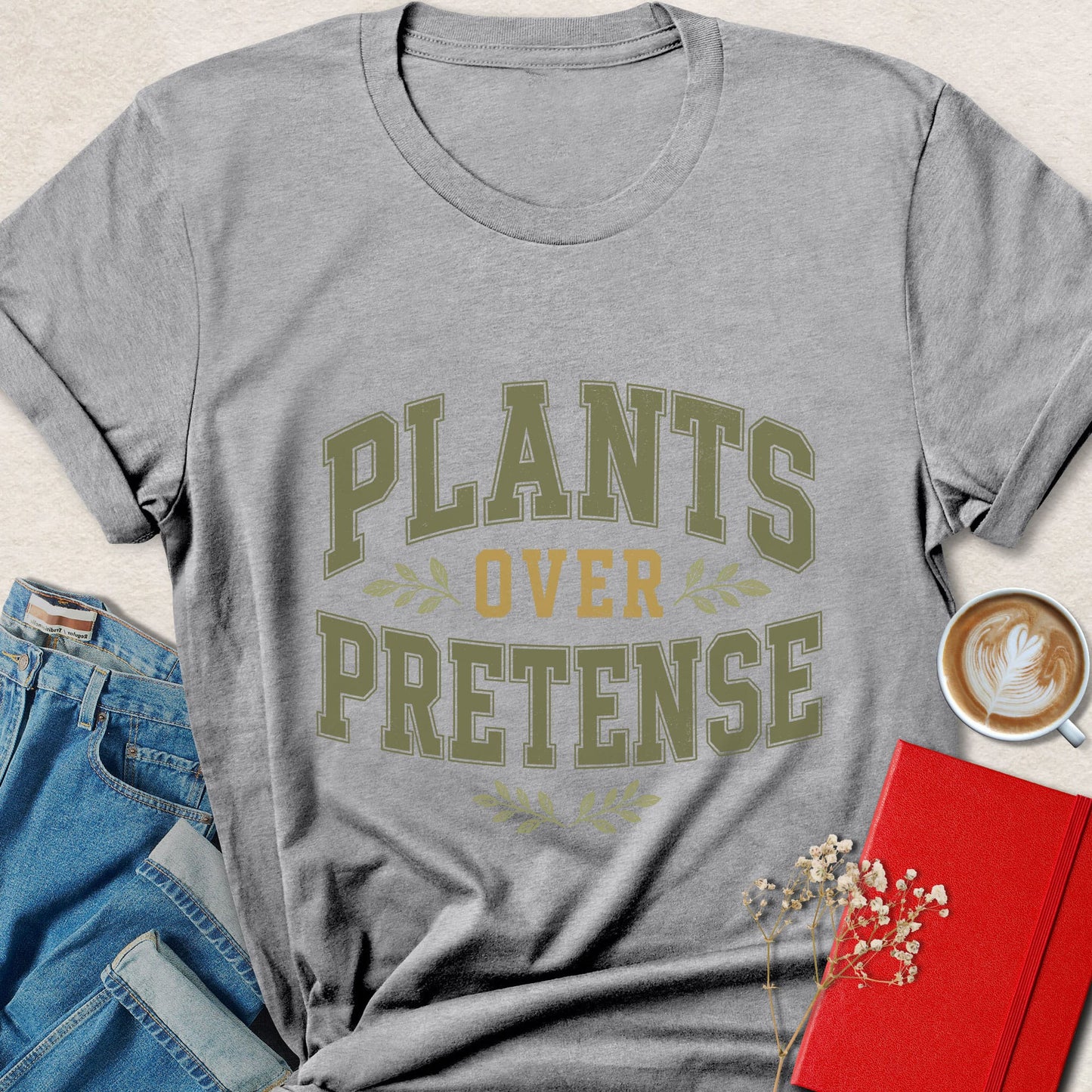 Plants Over Pretence Vegan Varsity Style Graphic Shirt