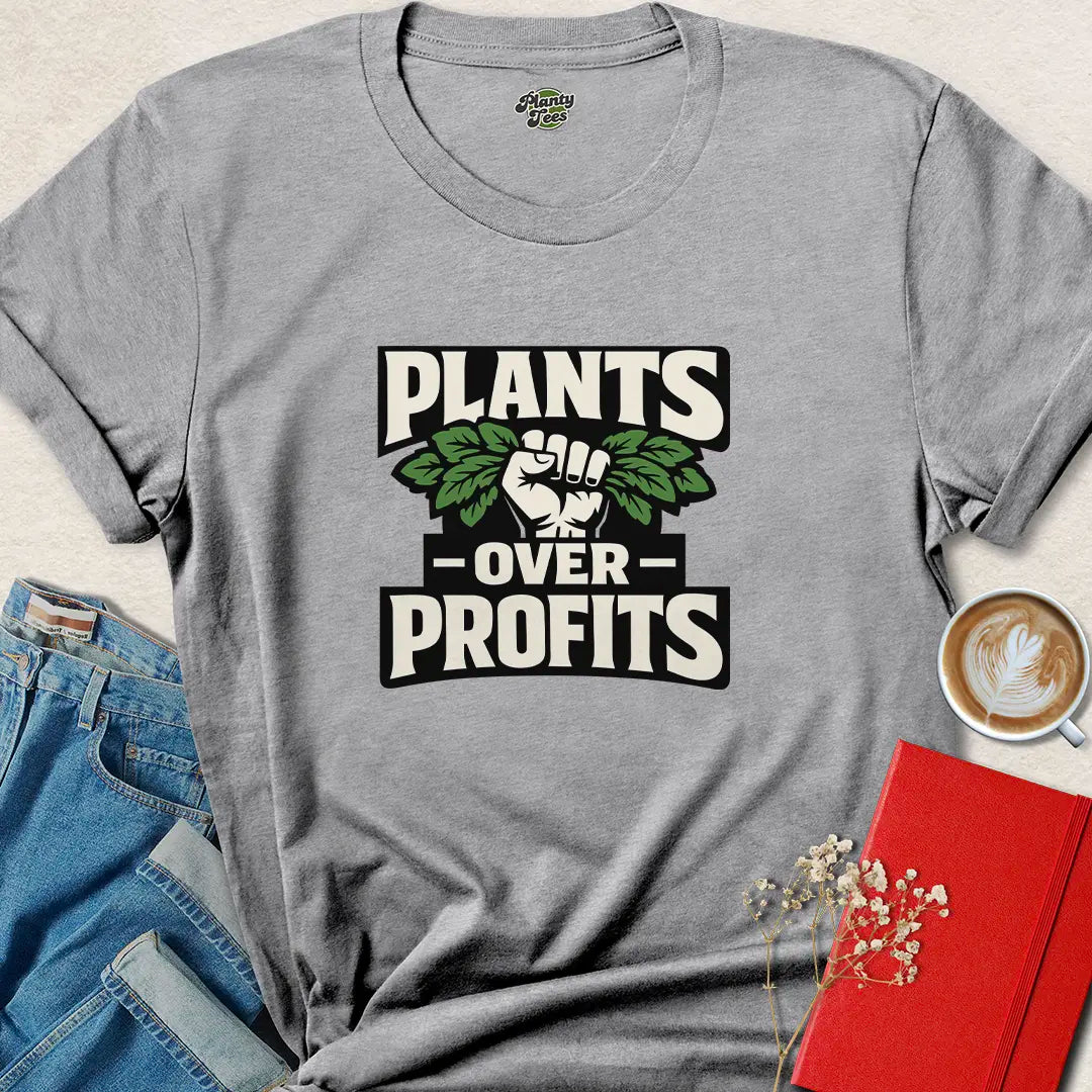Plants Over Profits Shirt – Bold Vegan Activist Tee for Ethical Voices