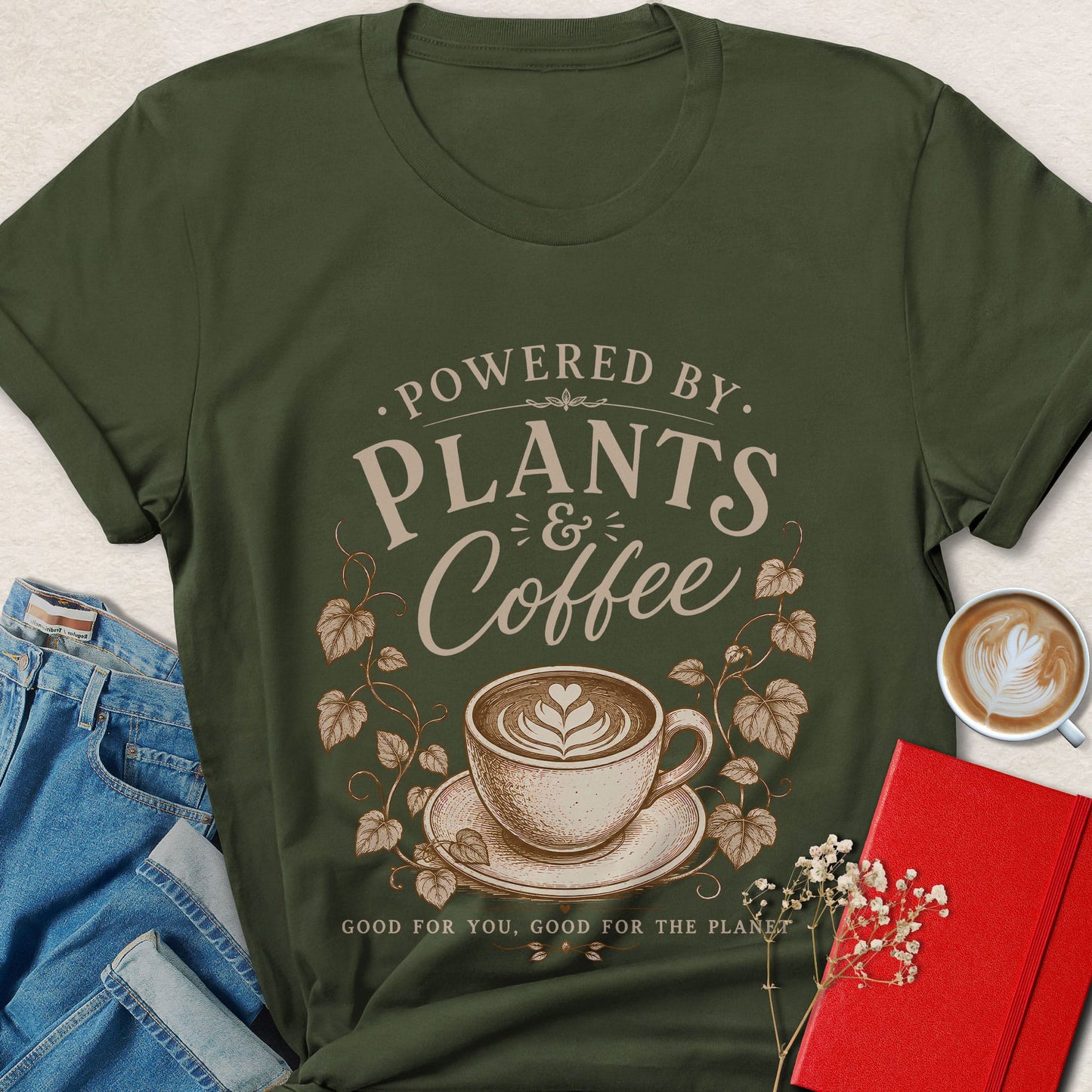Powered By Plants And Coffee Vegan Coffee Lover Shirt