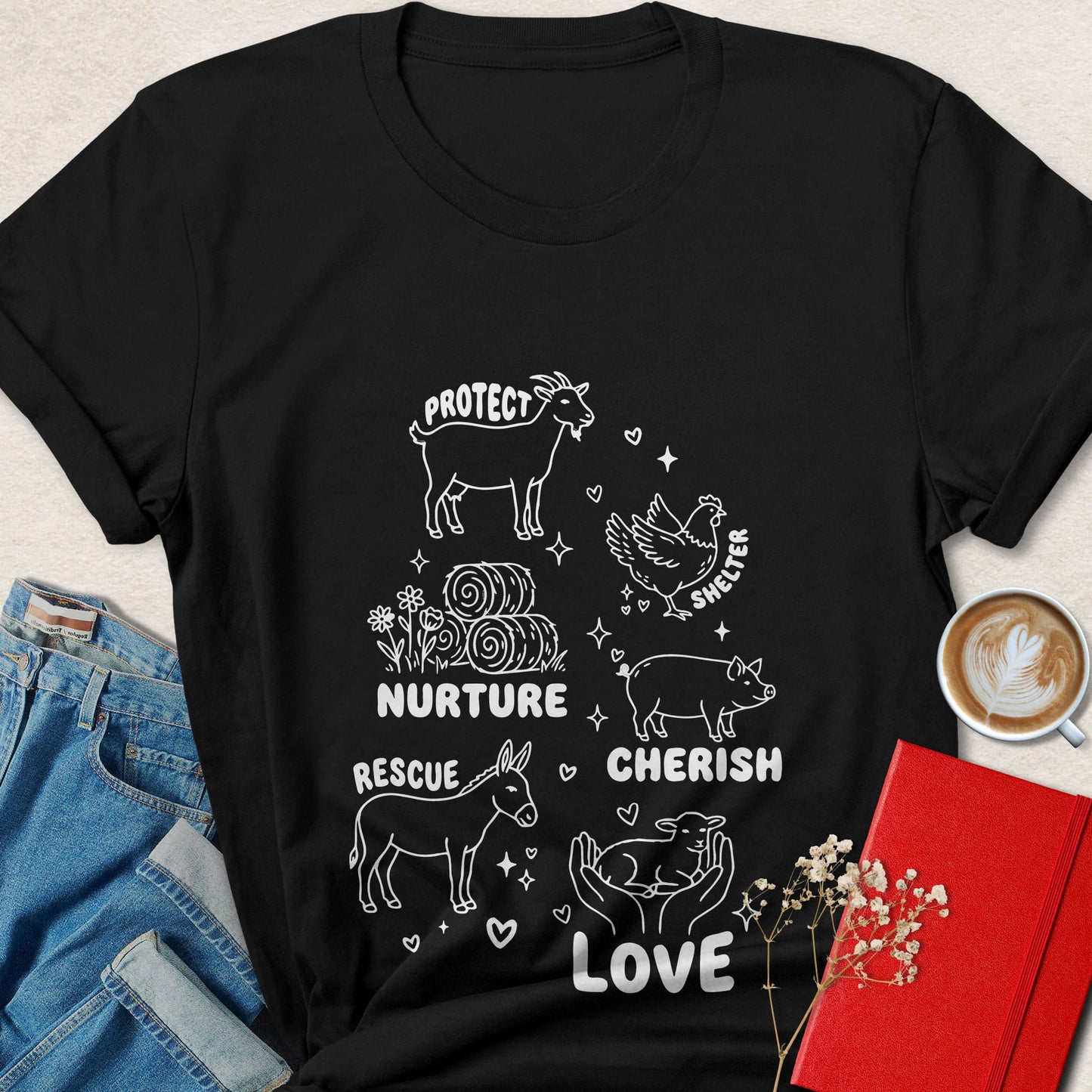 Protect Nurture Cherish Love Animal Rights Vegan T-Shirt