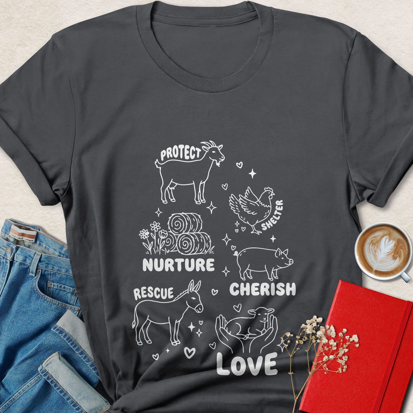 Protect Nurture Cherish Love Animal Rights Vegan T-Shirt