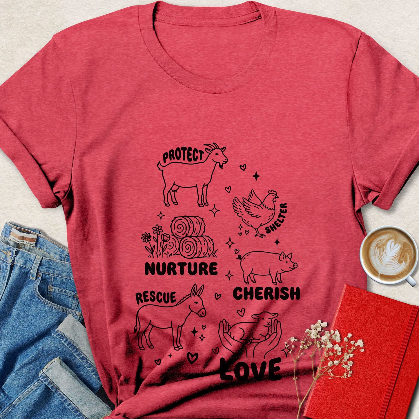 Protect Nurture Cherish Love Animal Rights Vegan T-Shirt