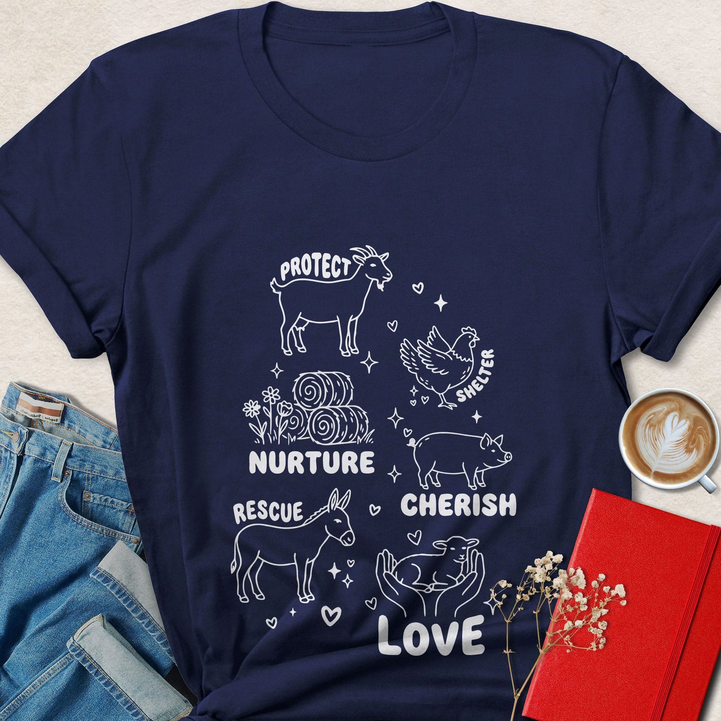 Protect Nurture Cherish Love Animal Rights Vegan T-Shirt