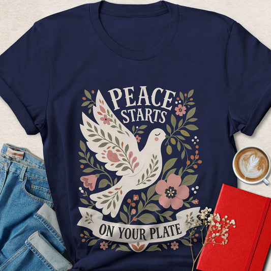 Peace Starts on Your Plate Floral Dove Vegan T-shirt