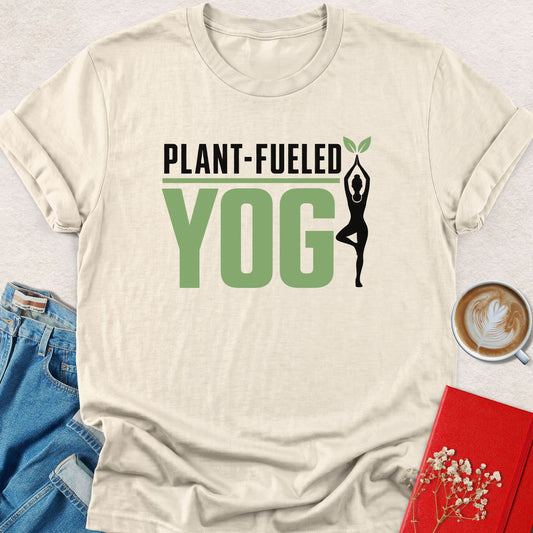 Natural T-shirt with Plant-Fueled Yogi yoga graphic on front