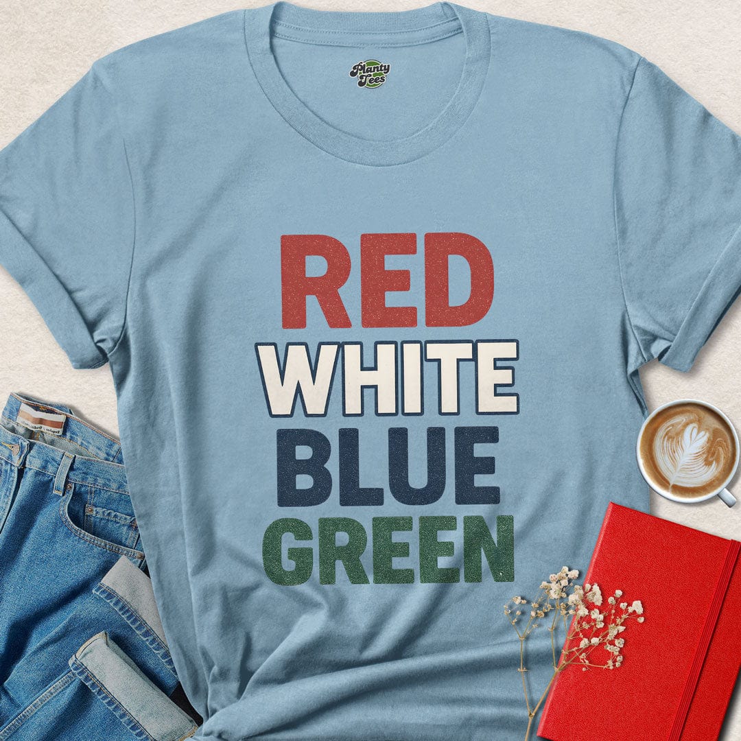 Red White Blue Green Vegan 4th Of July T-Shirt