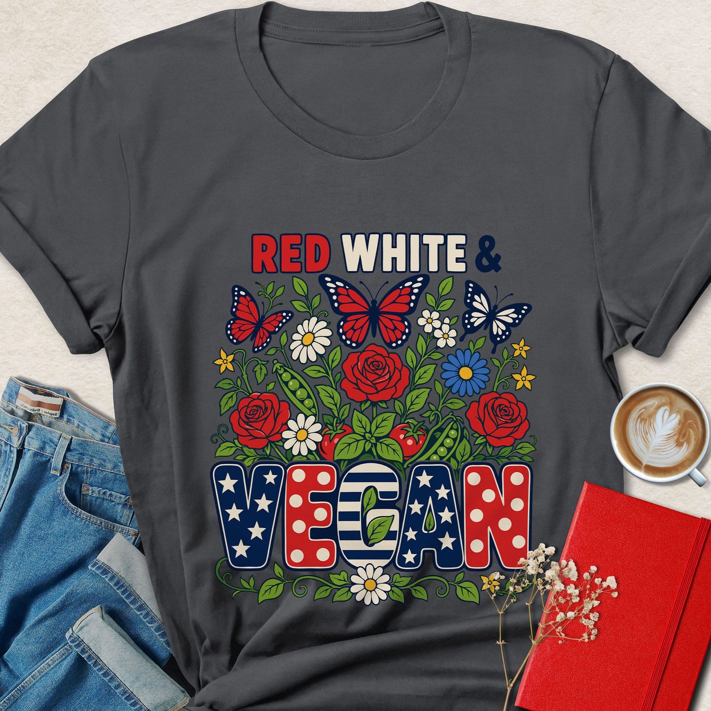Red White & Vegan Patriotic Vegan Fourth of July T-Shirt