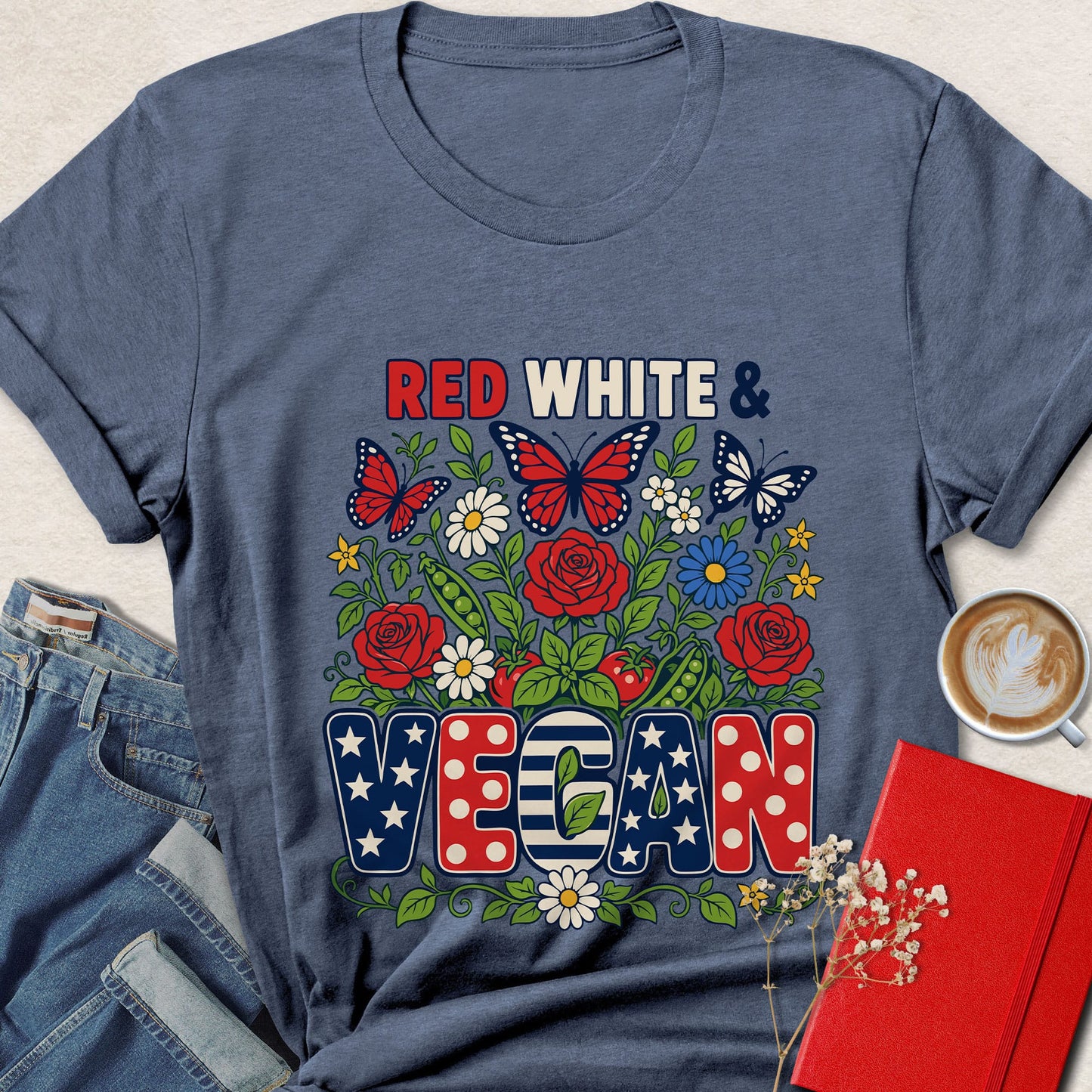 Red White & Vegan Patriotic Vegan Fourth of July T-Shirt