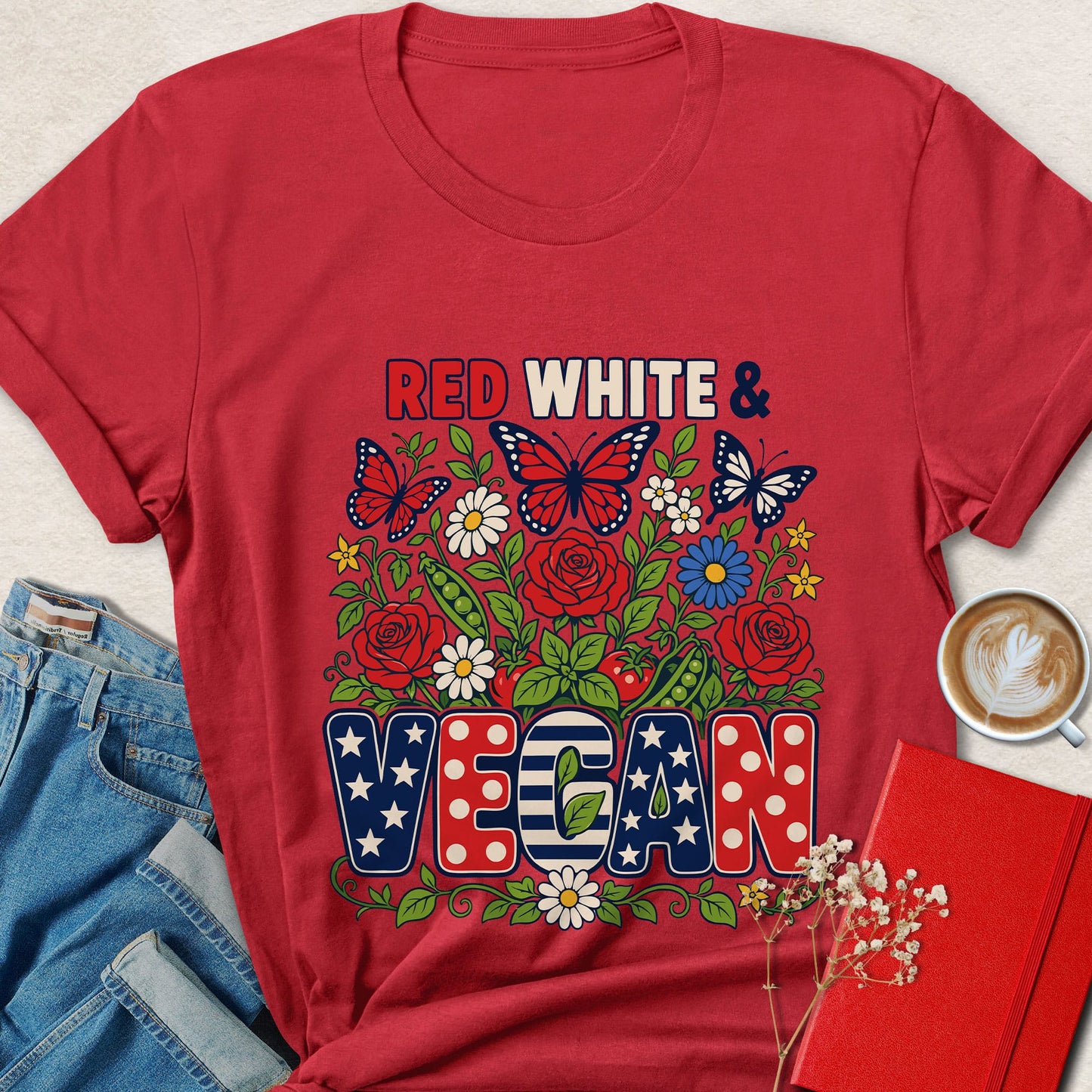 Red White & Vegan Patriotic Vegan Fourth of July T-Shirt
