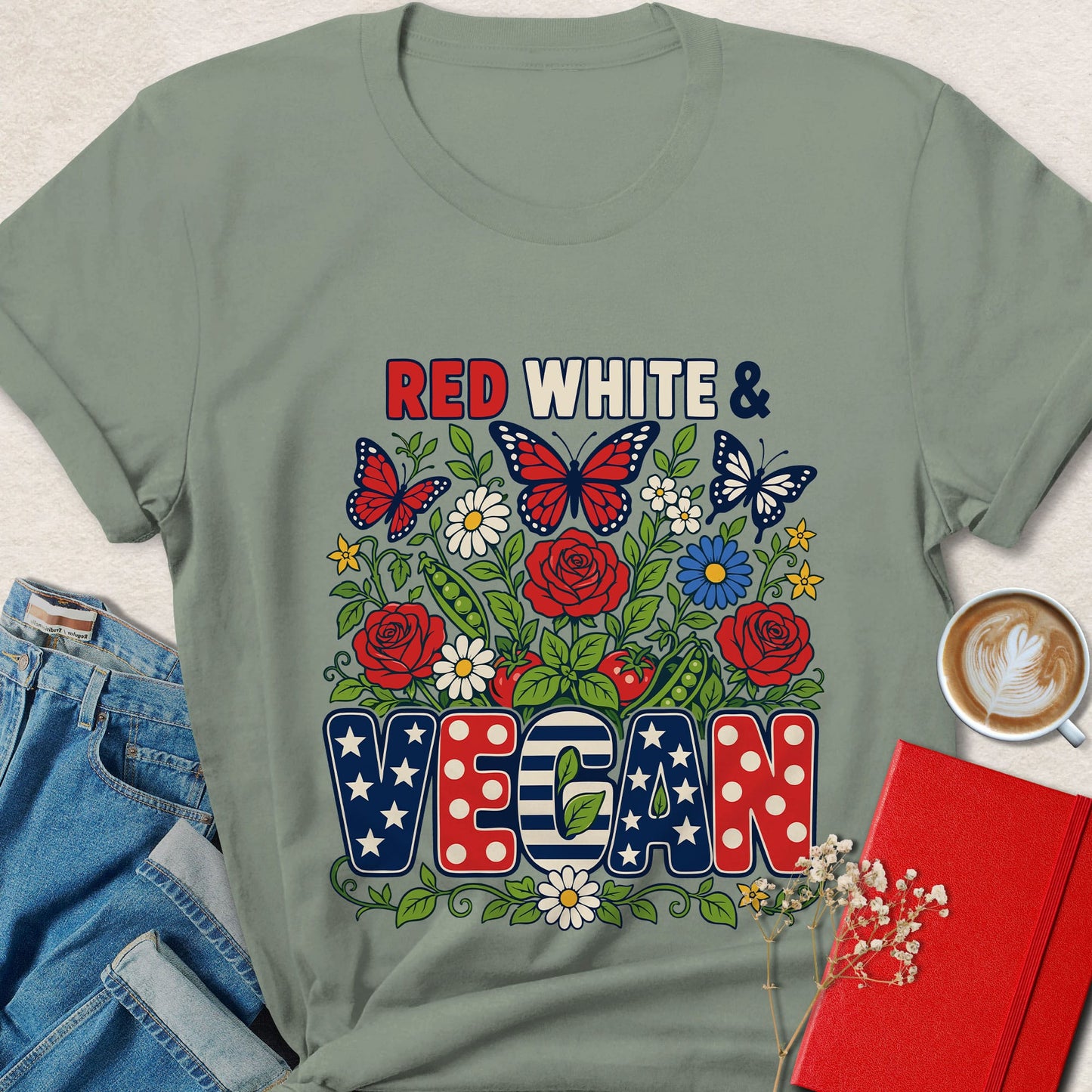 Red White & Vegan Patriotic Vegan Fourth of July T-Shirt