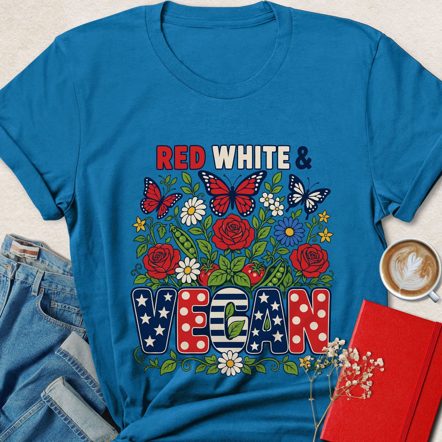 Red White & Vegan Patriotic Vegan Fourth of July T-Shirt