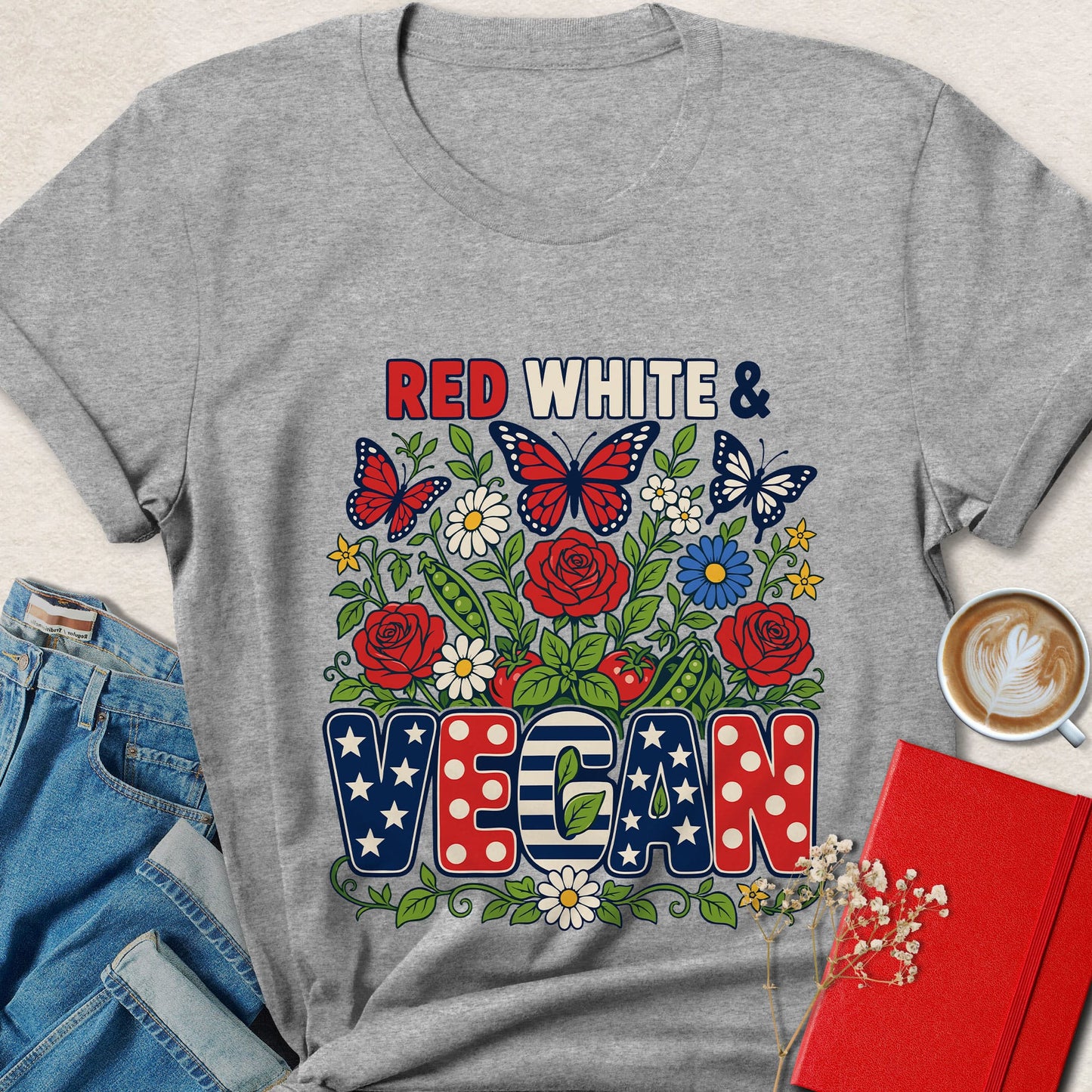 Red White & Vegan Patriotic Vegan Fourth of July T-Shirt