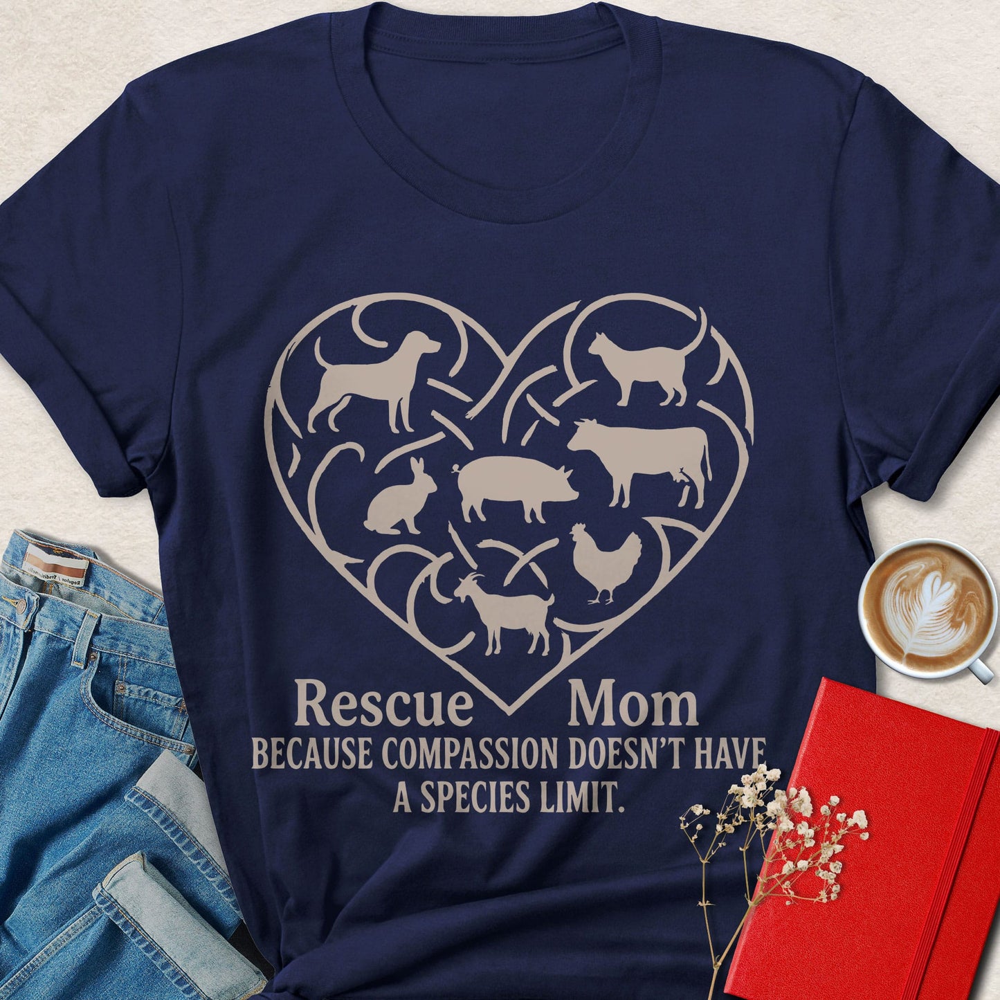 Rescue Mom Vegan Shirt Animal Rights Compassion Heart Tee