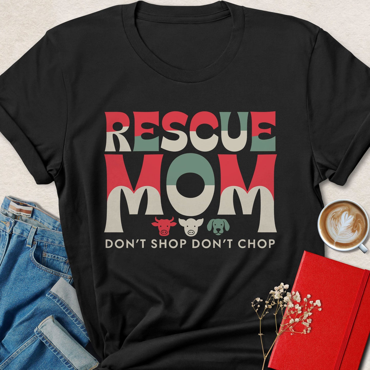 Rescue Mom Vegan Shirt Animal Rights Adopt Don’t Shop Tee