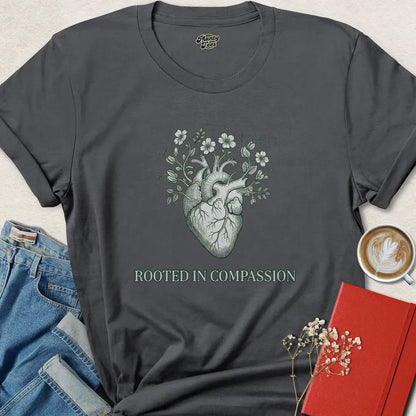 Rooted in Compassion – Vegan Heart & Flowers T-Shirt