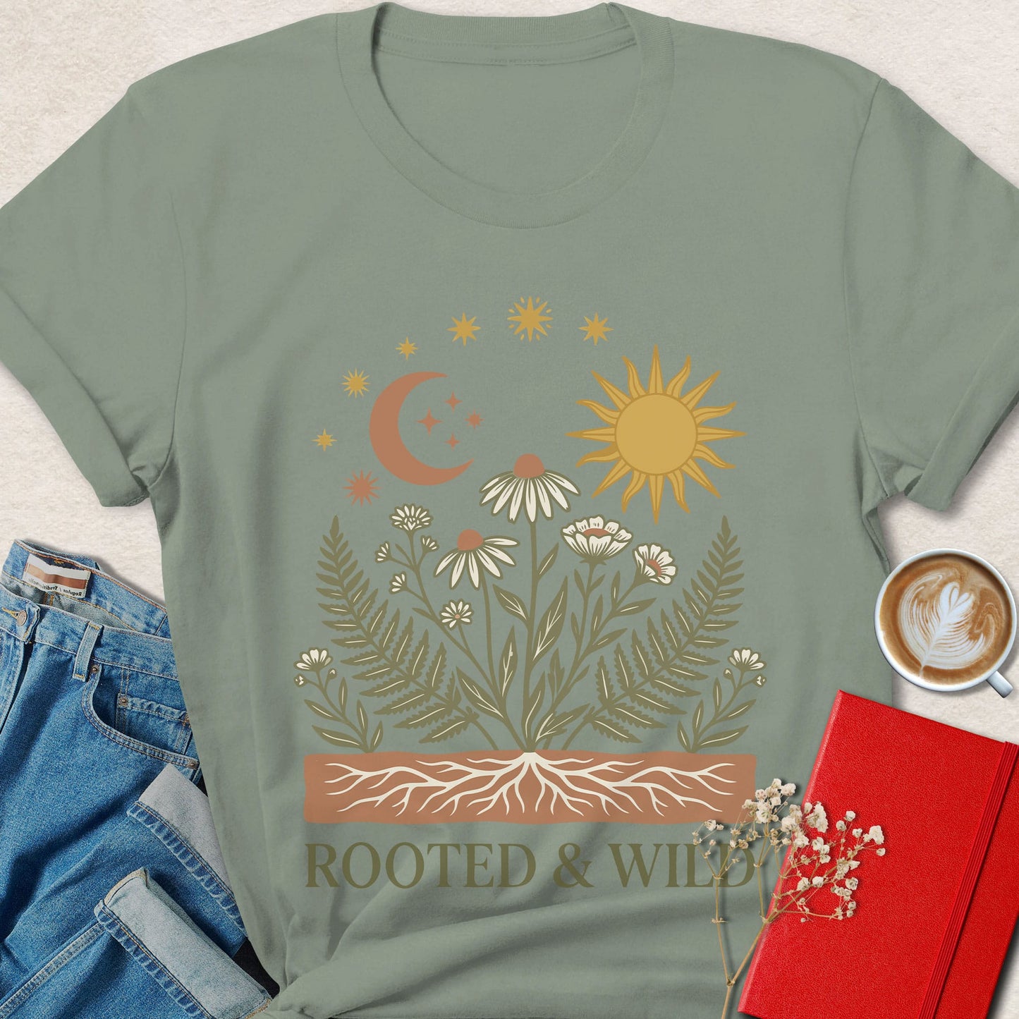 Rooted And Wild Vegan Shirt | Boho Botanical Apparel