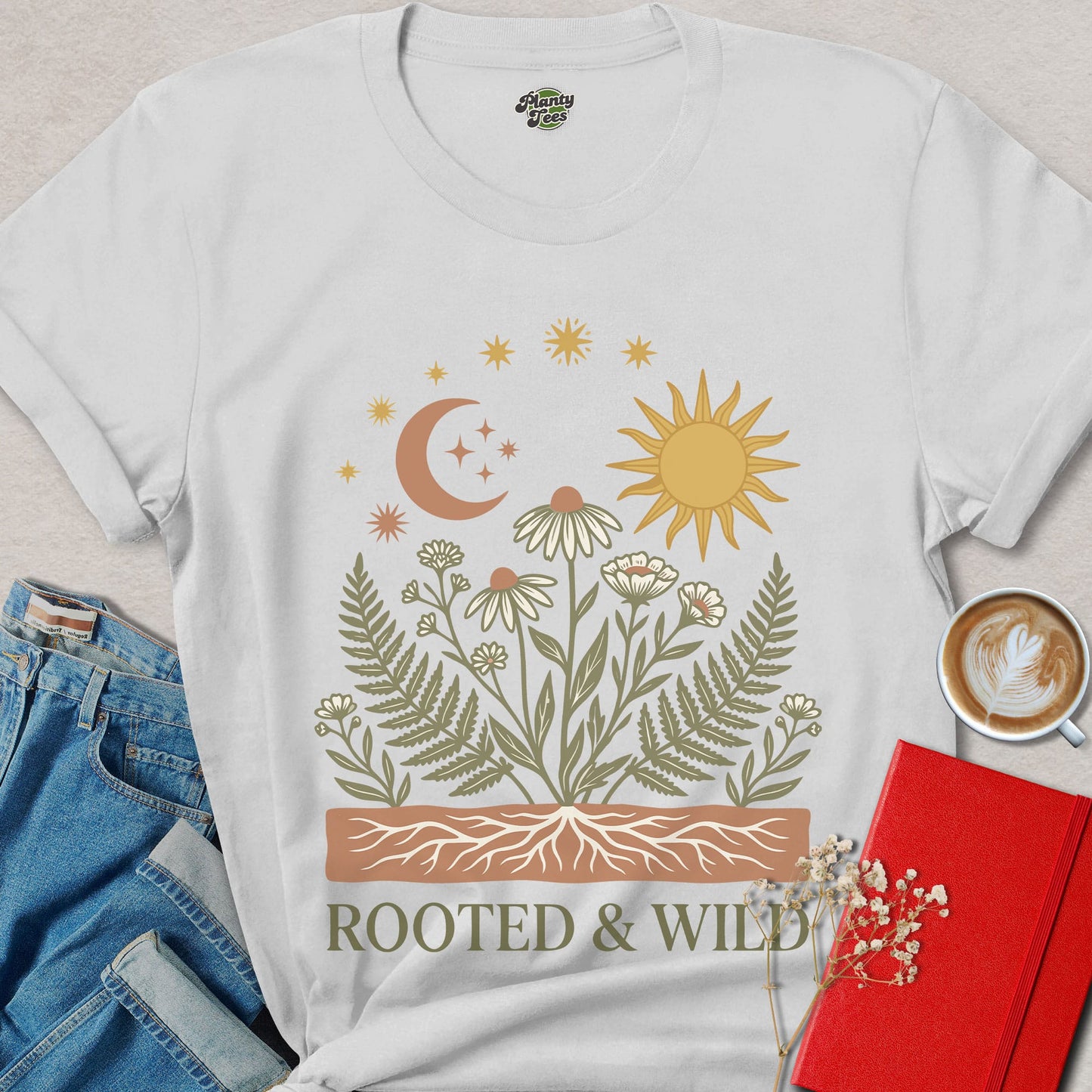 Rooted And Wild Vegan Shirt | Boho Botanical Apparel