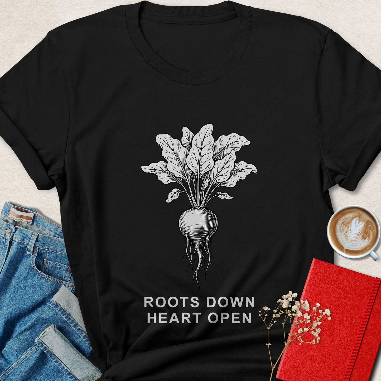 Roots Down Heart Open T-shirt | Botanical Vegan Tee