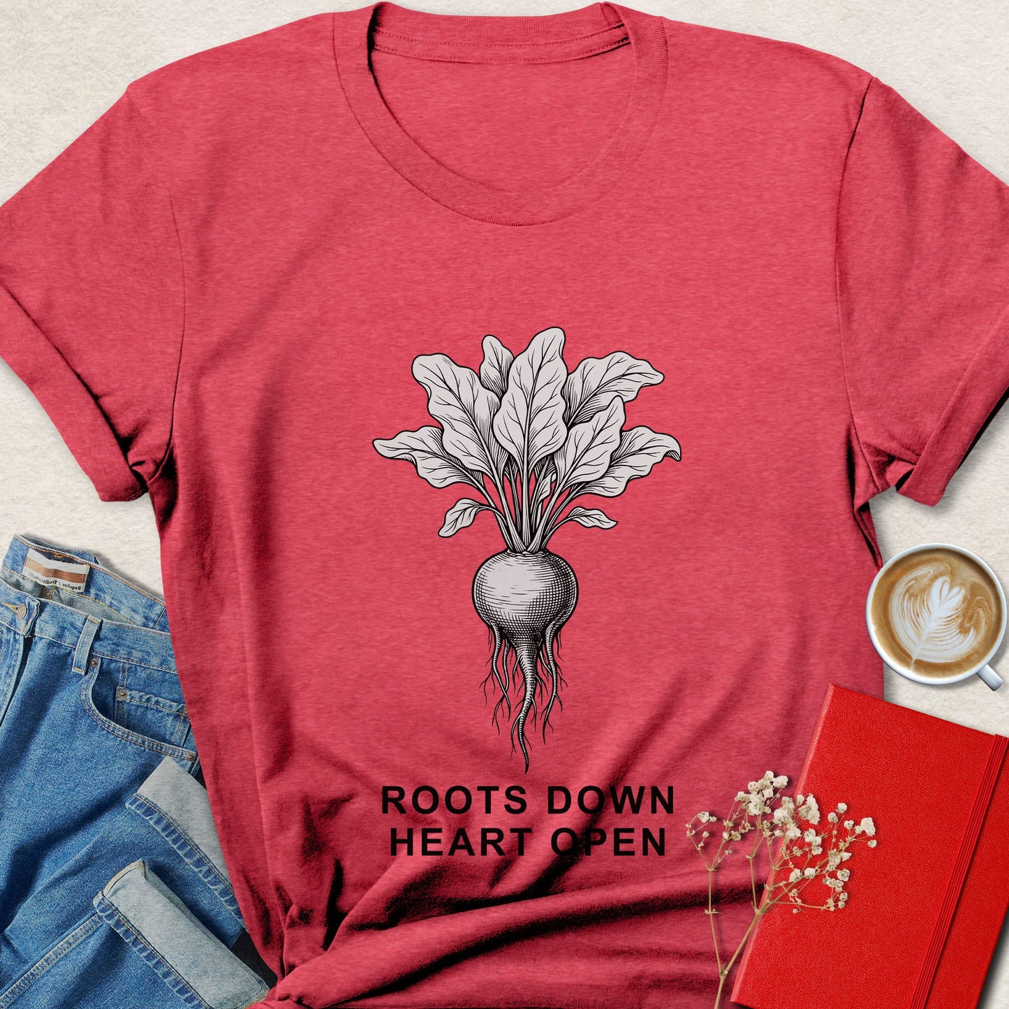 Roots Down Heart Open T-shirt | Botanical Vegan Tee