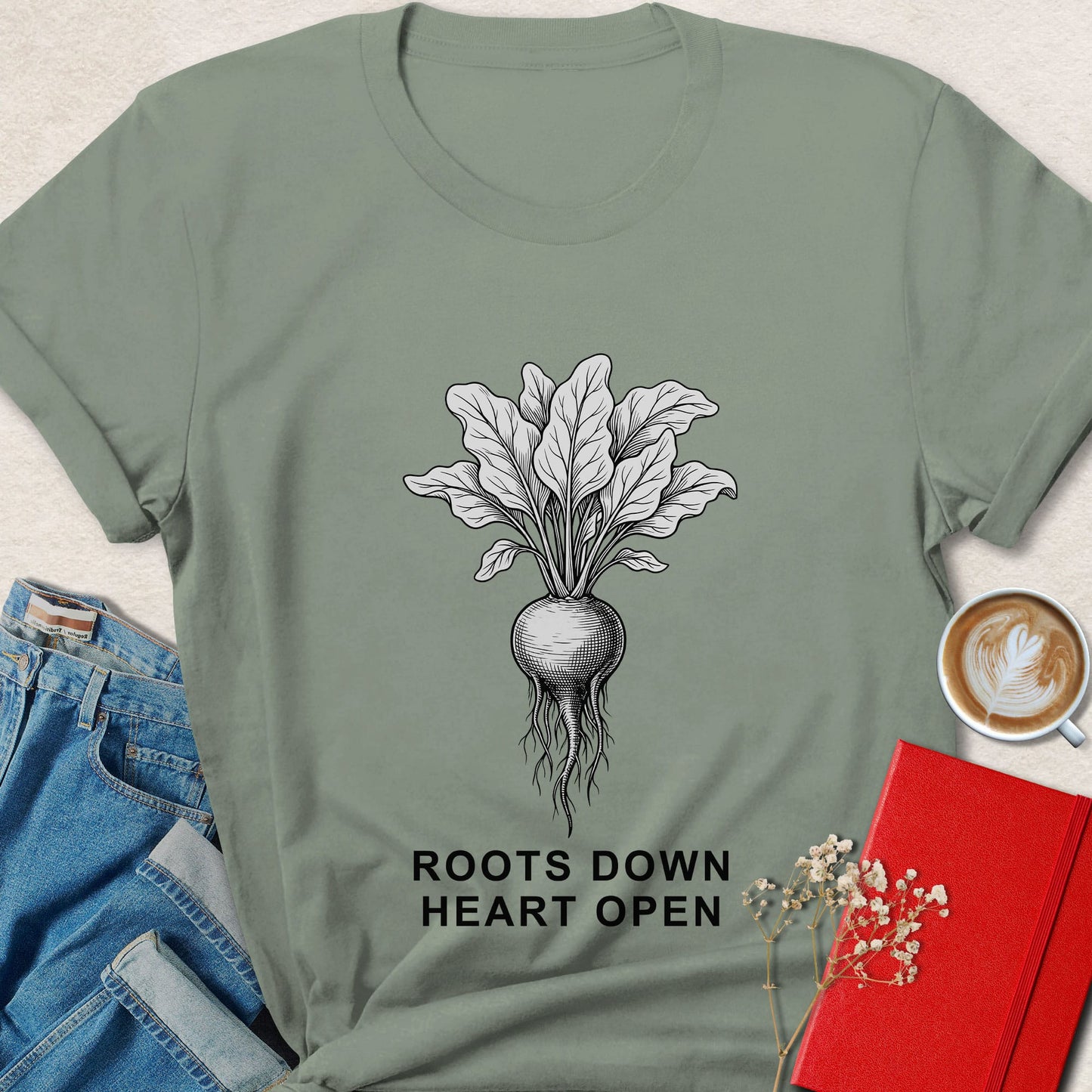 Roots Down Heart Open T-shirt | Botanical Vegan Tee