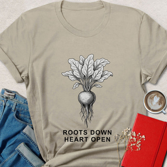 Roots Down Heart Open T-shirt | Botanical Vegan Tee