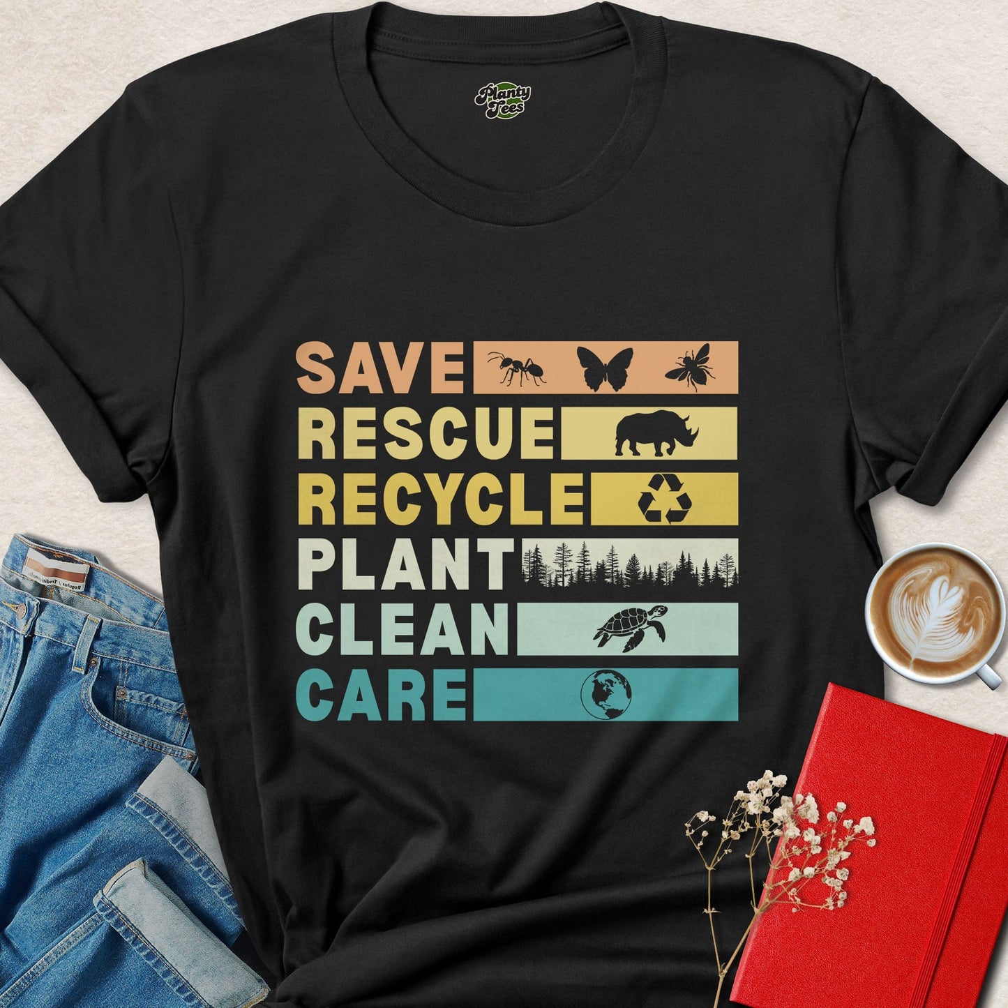 Save Rescue Recycle Plant Clean Care Vegan Shirt
