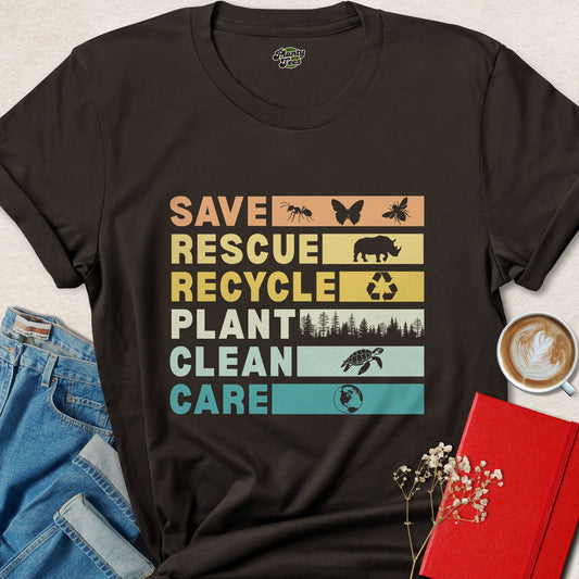 Save Rescue Recycle Plant Clean Care Vegan Shirt