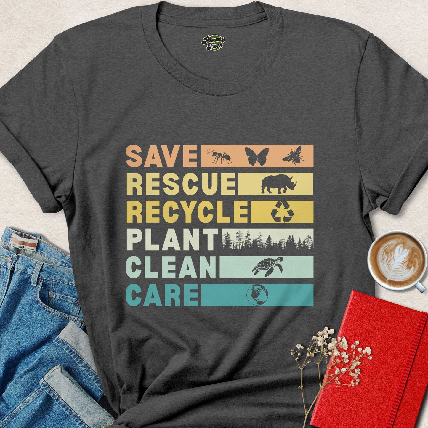 Save Rescue Recycle Plant Clean Care Vegan Shirt