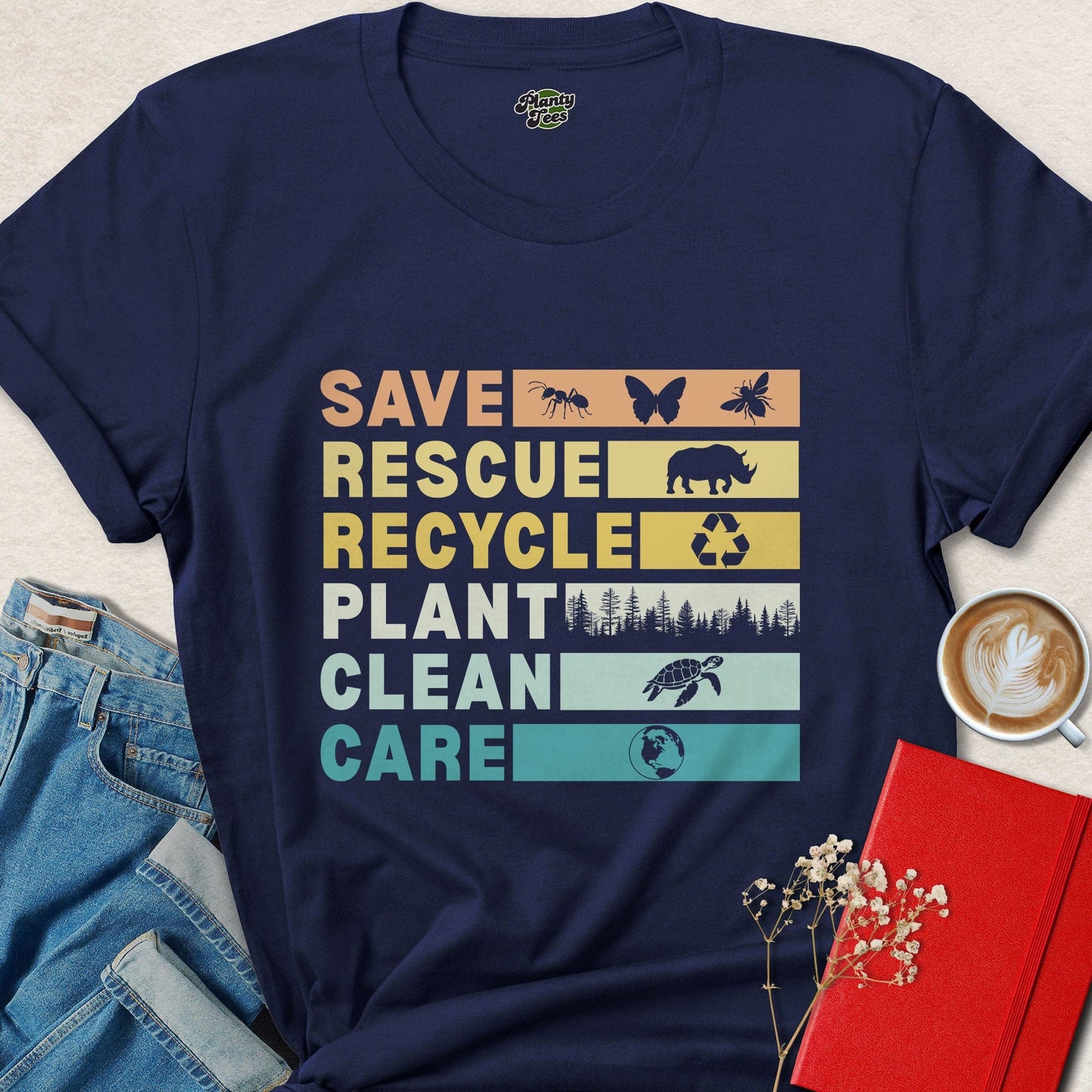 Save Rescue Recycle Plant Clean Care Vegan Shirt