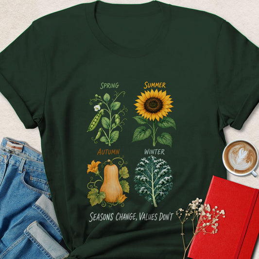 Seasons Change Values Don’t T-shirt | Vegan Nature Tee