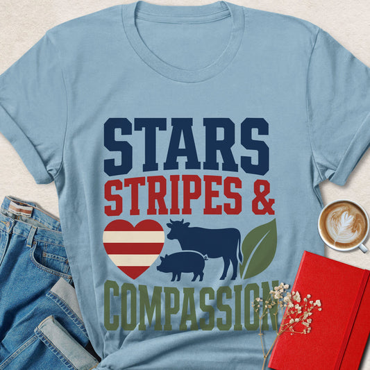 Stars Stripes and Compassion Vegan T-Shirt