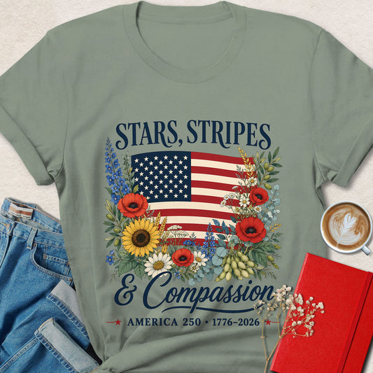 Stars Stripes & Compassion Floral Vegan T-Shirt
