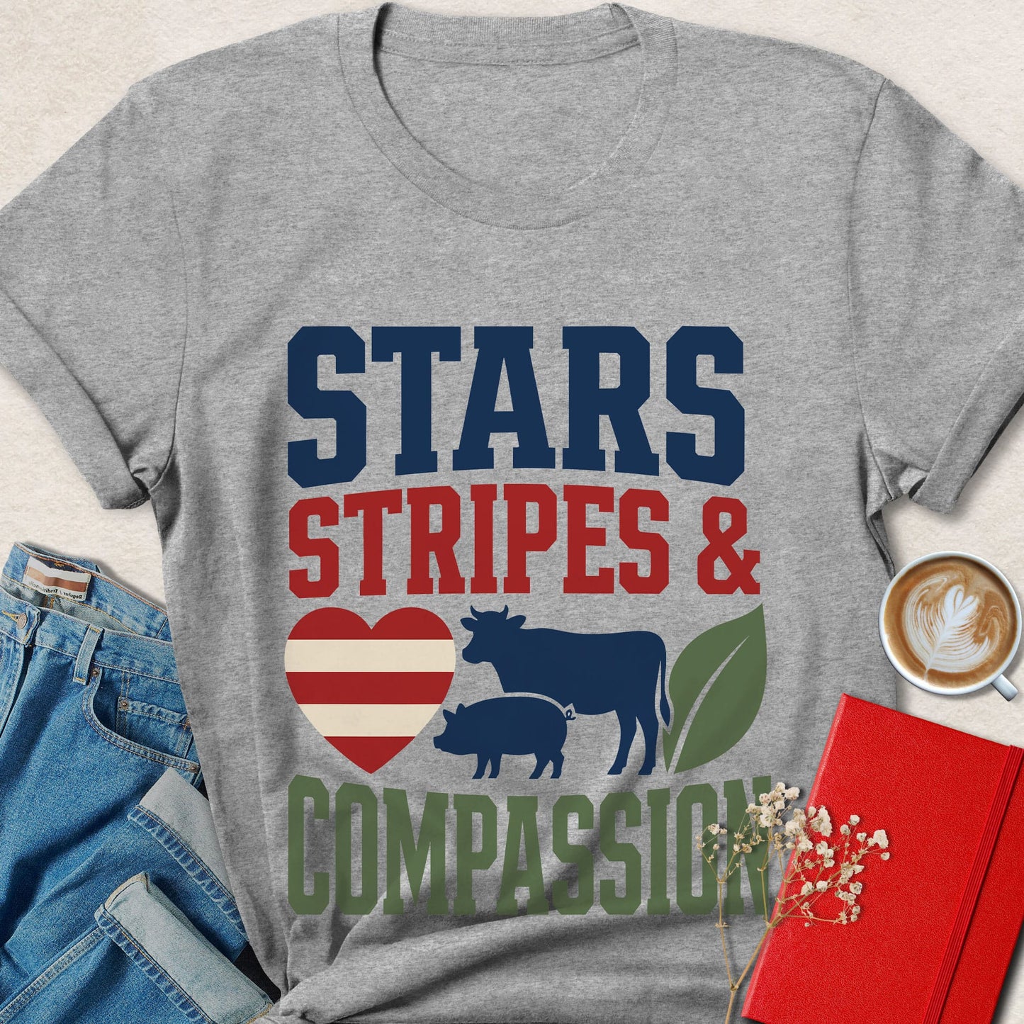 Stars Stripes and Compassion Vegan T-Shirt