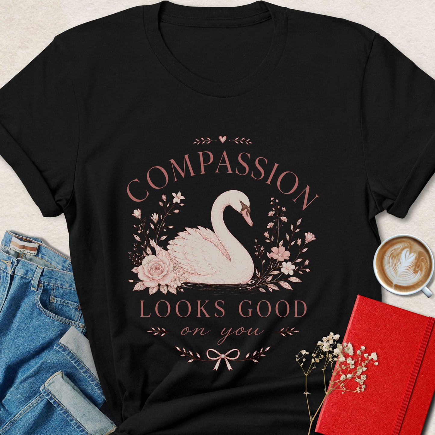 Compassion Looks Good On You Vegan Swan Graphic Shirt