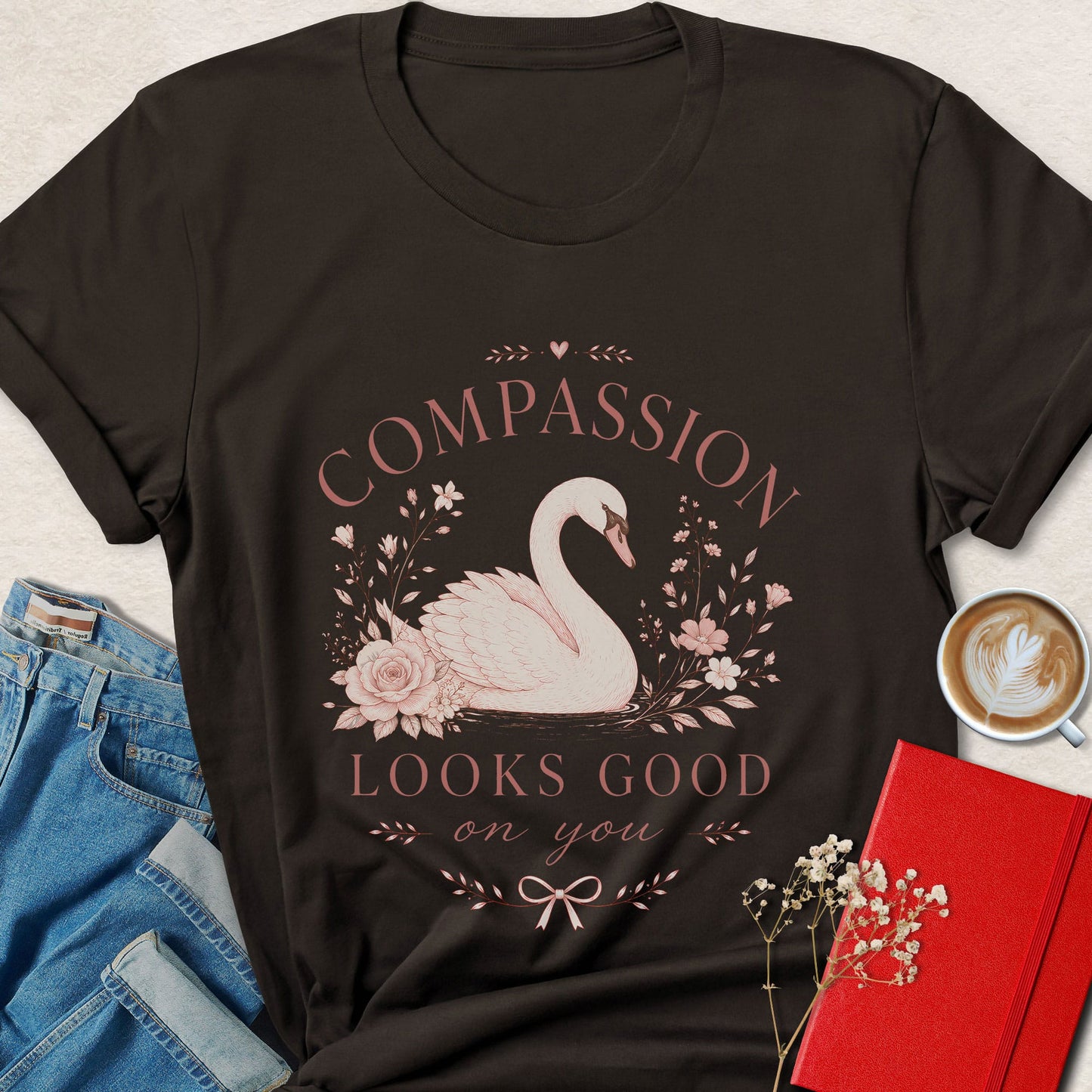 Compassion Looks Good On You Vegan Swan Graphic Shirt