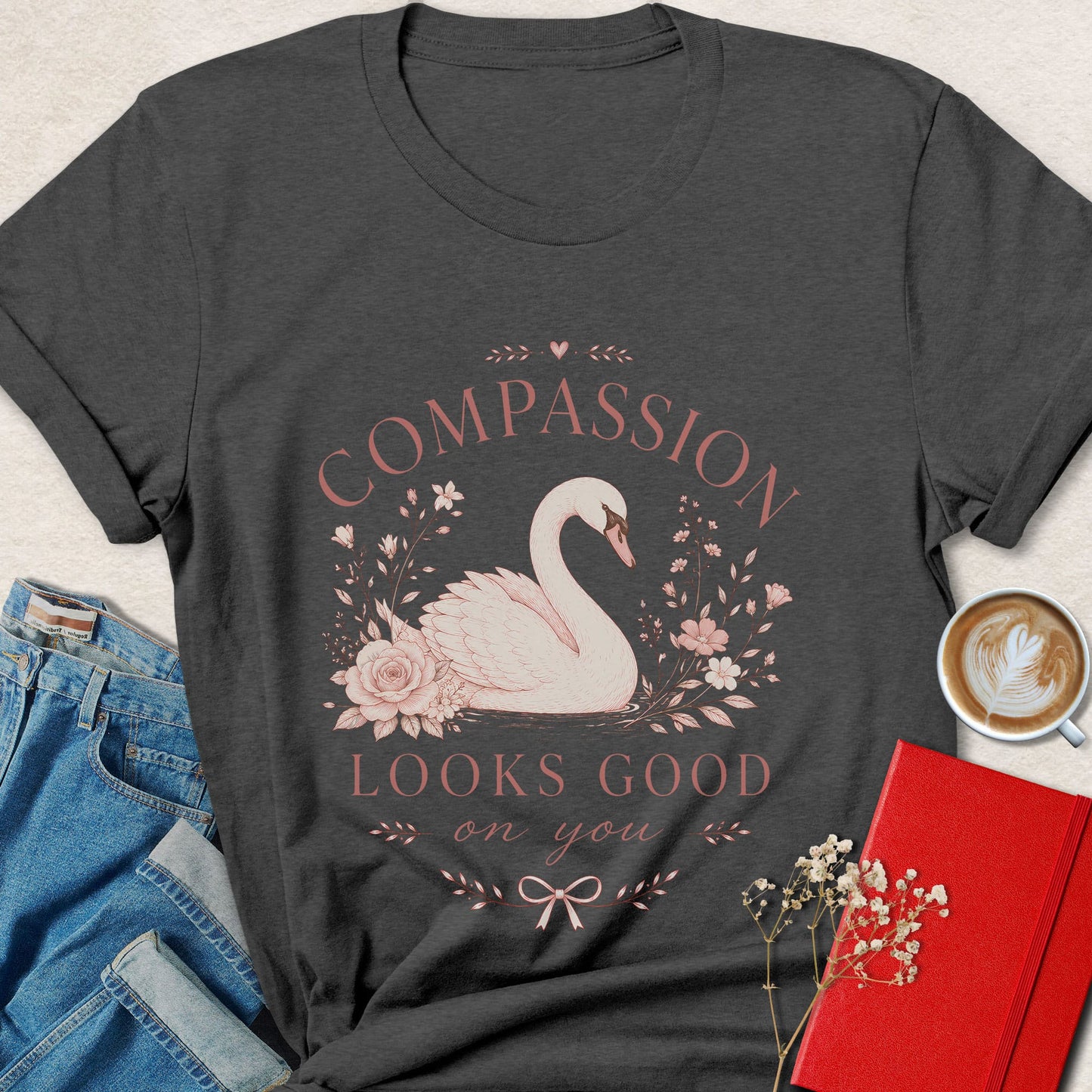 Compassion Looks Good On You Vegan Swan Graphic Shirt