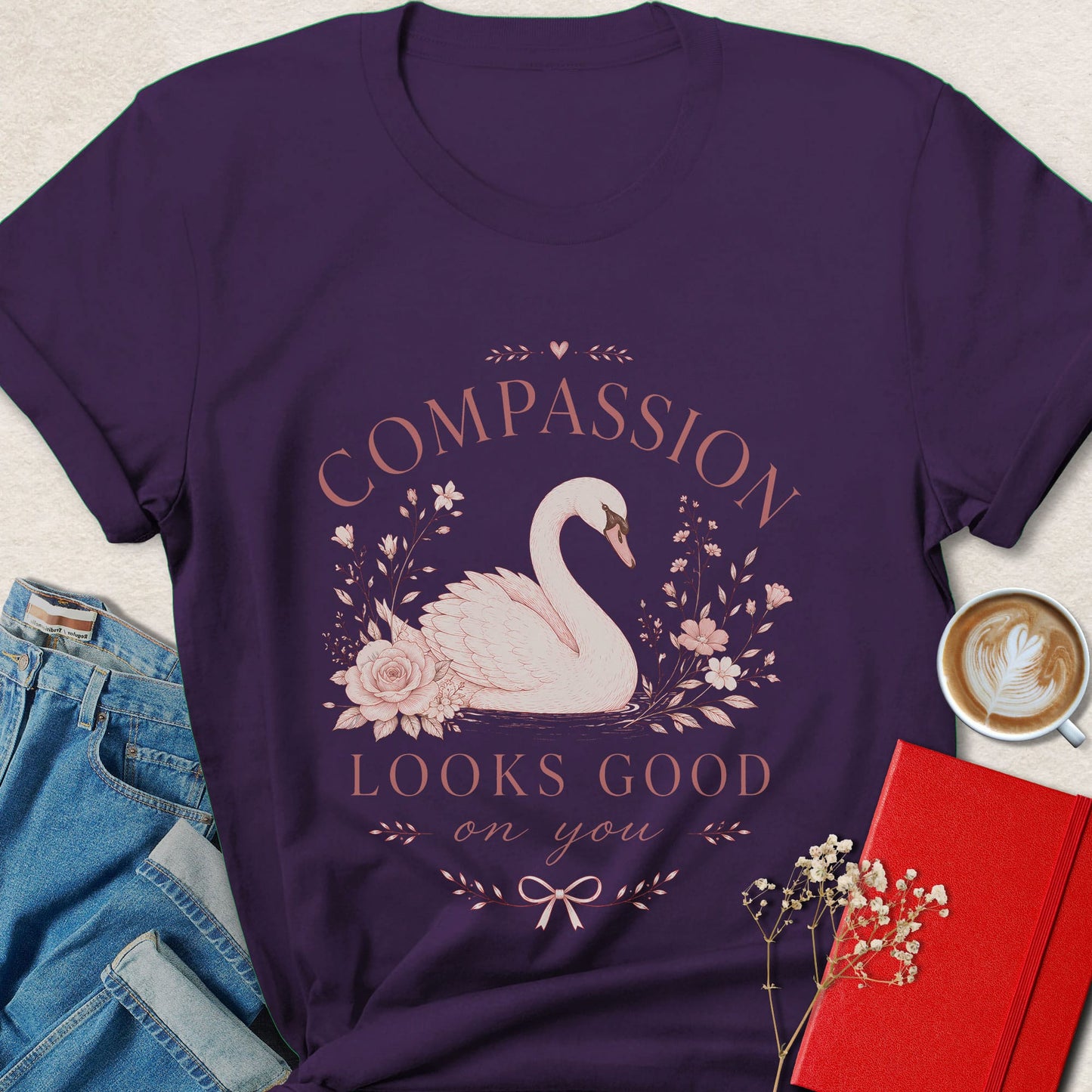 Compassion Looks Good On You Vegan Swan Graphic Shirt