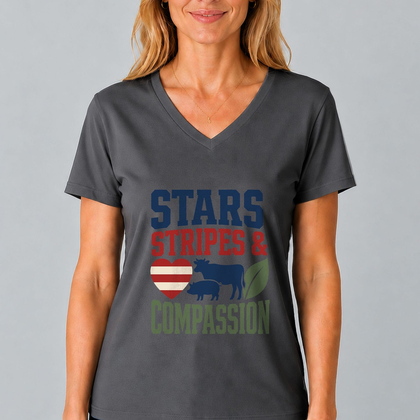 Stars, Stripes & Compassion Patriotic Ladies' V-Neck T-Shirt