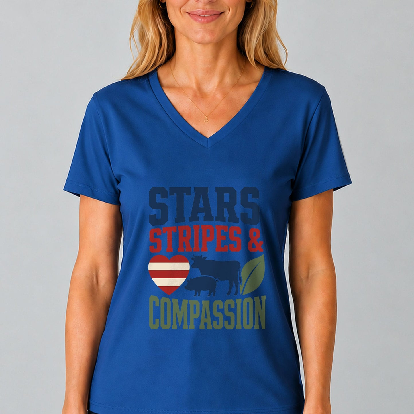 Stars, Stripes & Compassion Patriotic Ladies' V-Neck T-Shirt