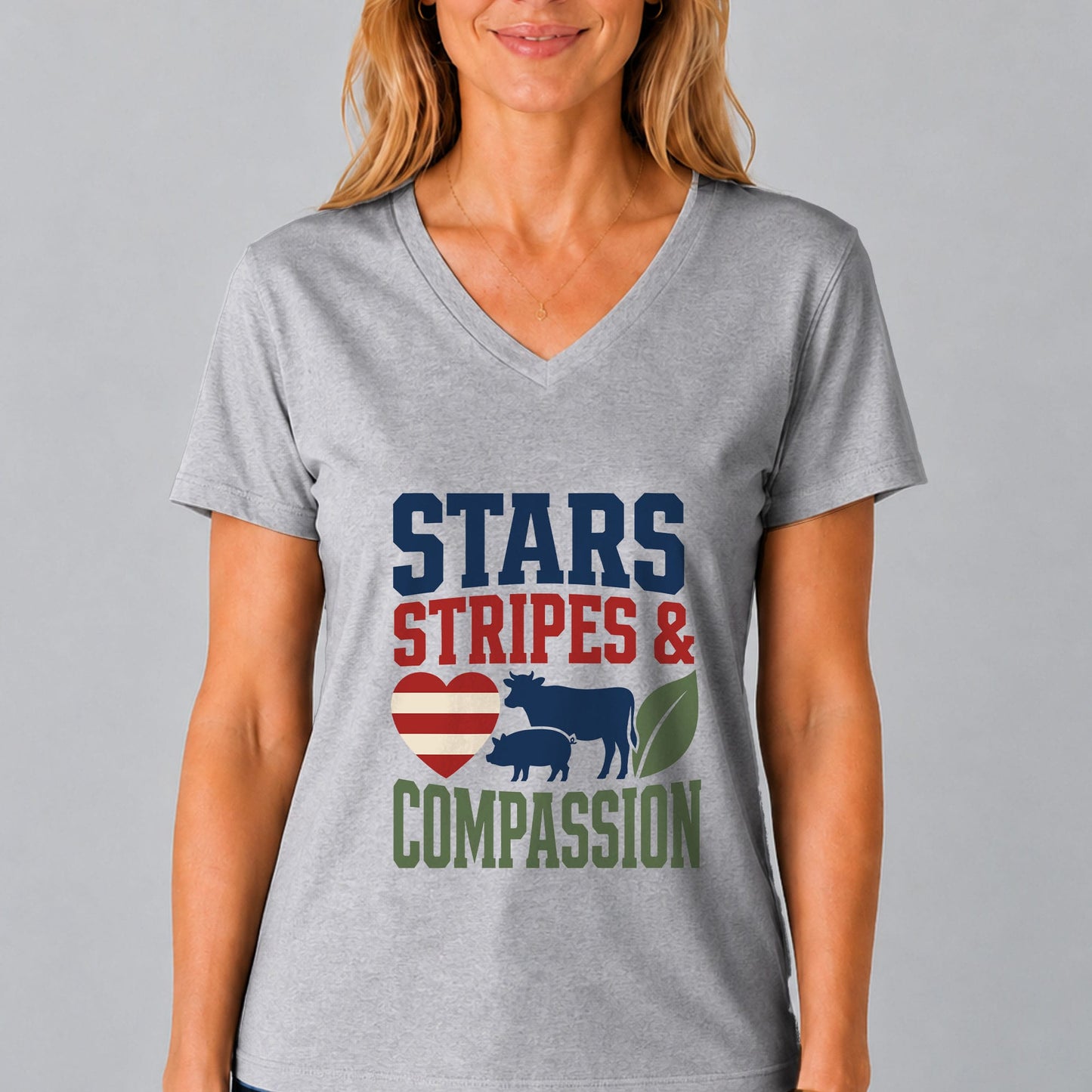 Stars, Stripes & Compassion Patriotic Ladies' V-Neck T-Shirt