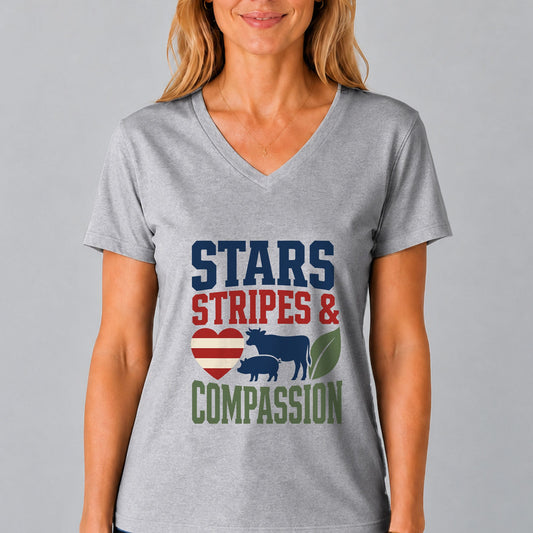 Stars, Stripes & Compassion Patriotic Ladies' V-Neck T-Shirt