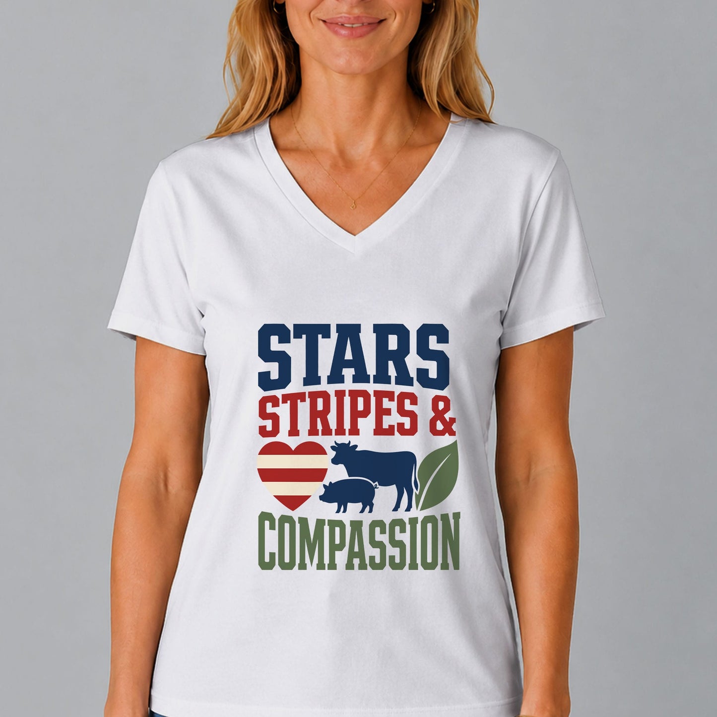 Stars, Stripes & Compassion Patriotic Ladies' V-Neck T-Shirt