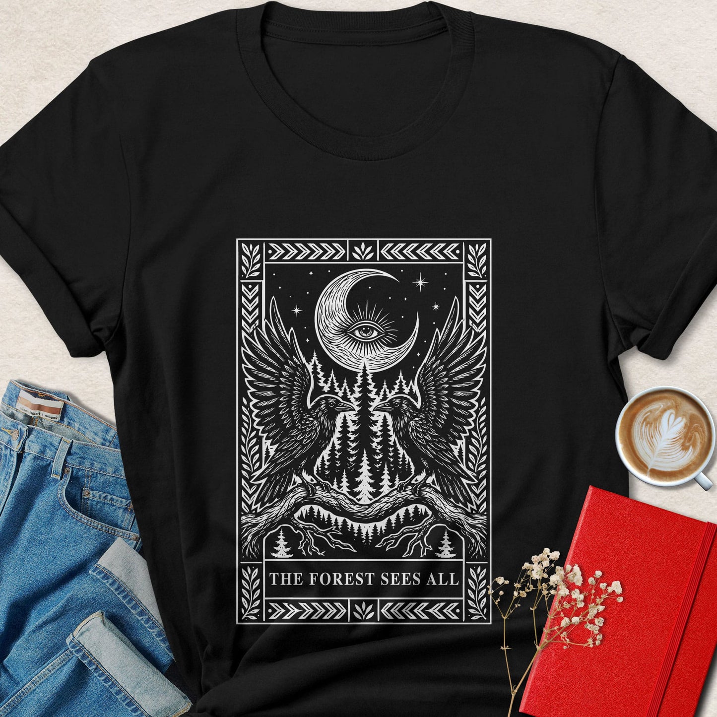 Mystical Forest Raven Shirt | Nature Lover Graphic Tee