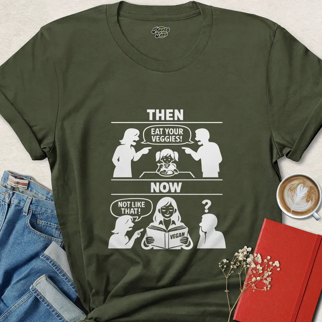 Then Now Vegan Shirt – Funny Plant Based Tee