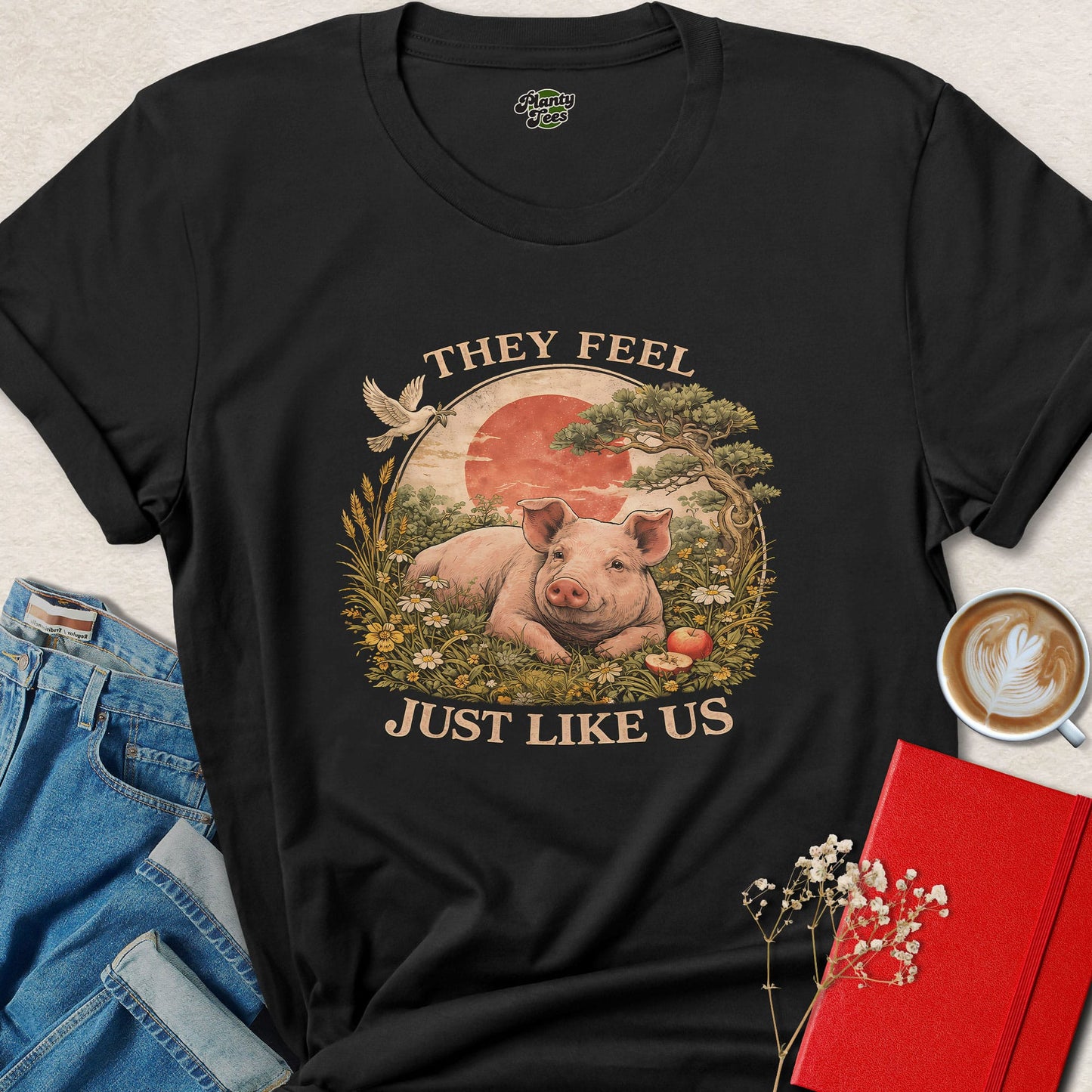 They Feel Just Like Us Pig Shirt Vegan Animal Rights Graphic