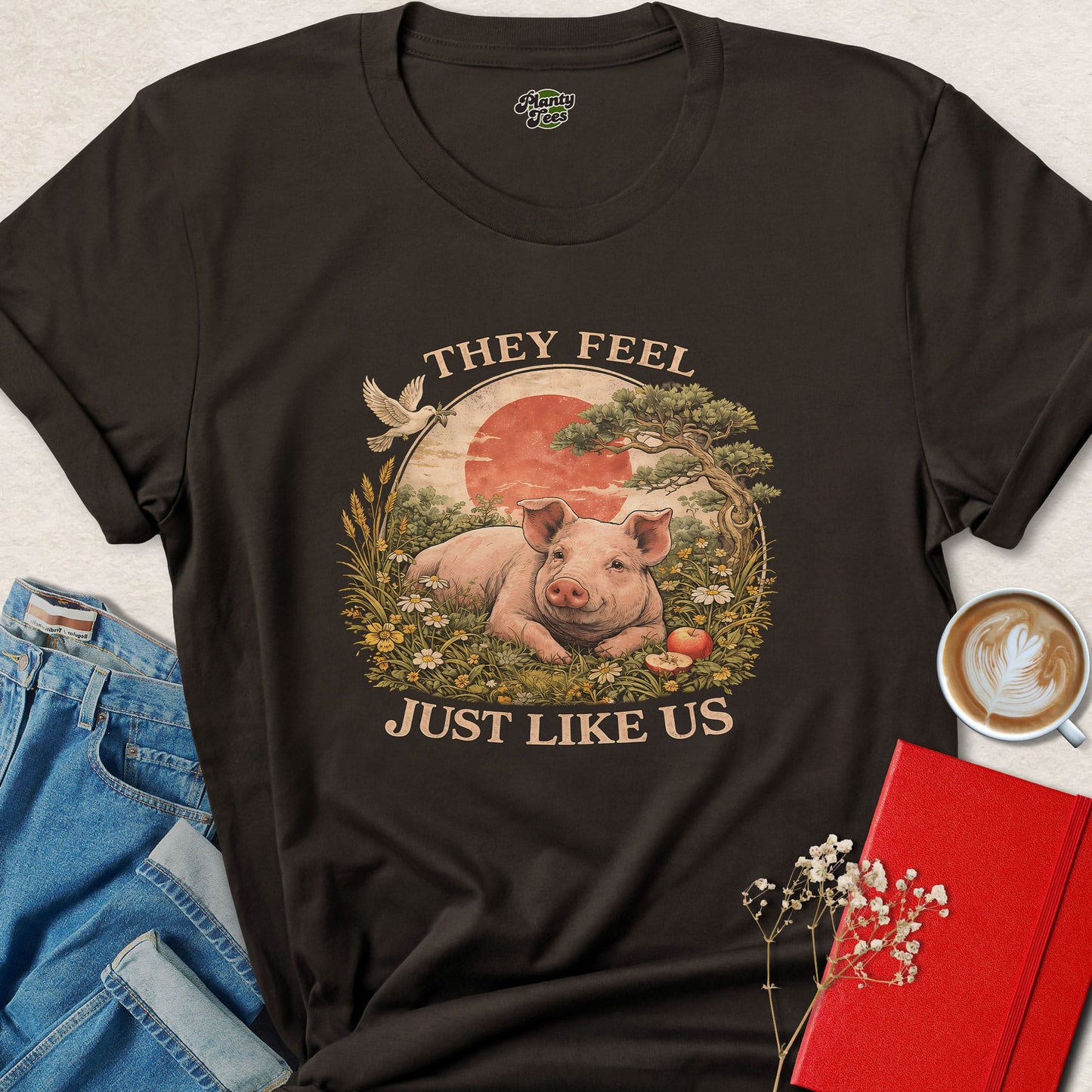 They Feel Just Like Us Pig Shirt Vegan Animal Rights Graphic