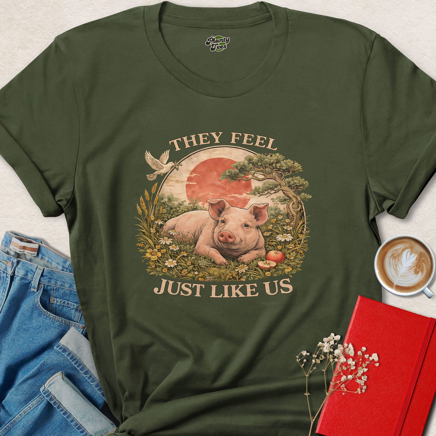 They Feel Just Like Us Pig Shirt Vegan Animal Rights Graphic